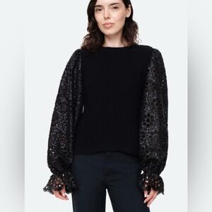 Sea New York Size M • Shelby Eyelet Black Wool Sequin Eyelet Puff Sleeve Sweater